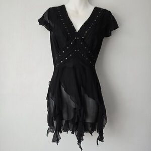 NWT Seven7 Lane Bryant Black Fairy Y2K Beaded Babydoll Going Out Top Size 14/16